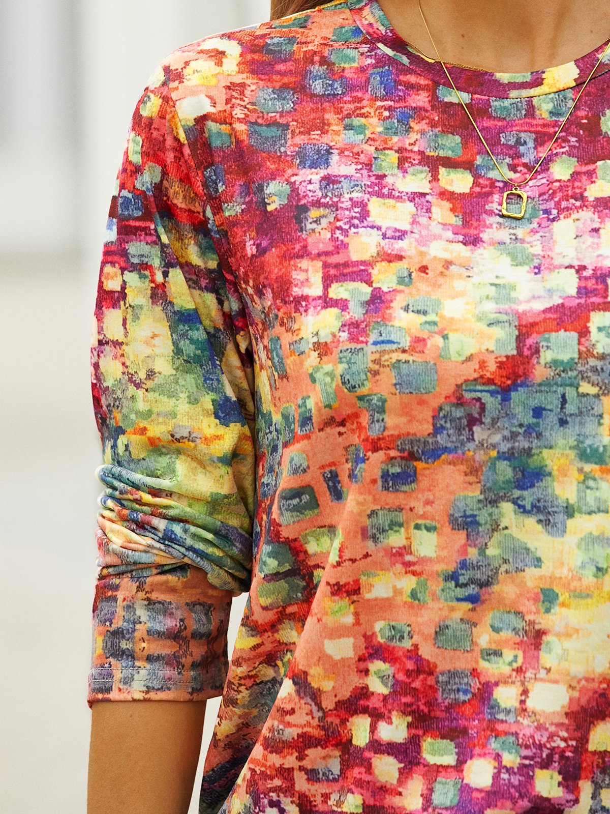 T-Chemise Femmes Décontracté Abstrait Automne Micro-Élasticité Quotidien Jersey Meilleure vente Col Rond Régulier