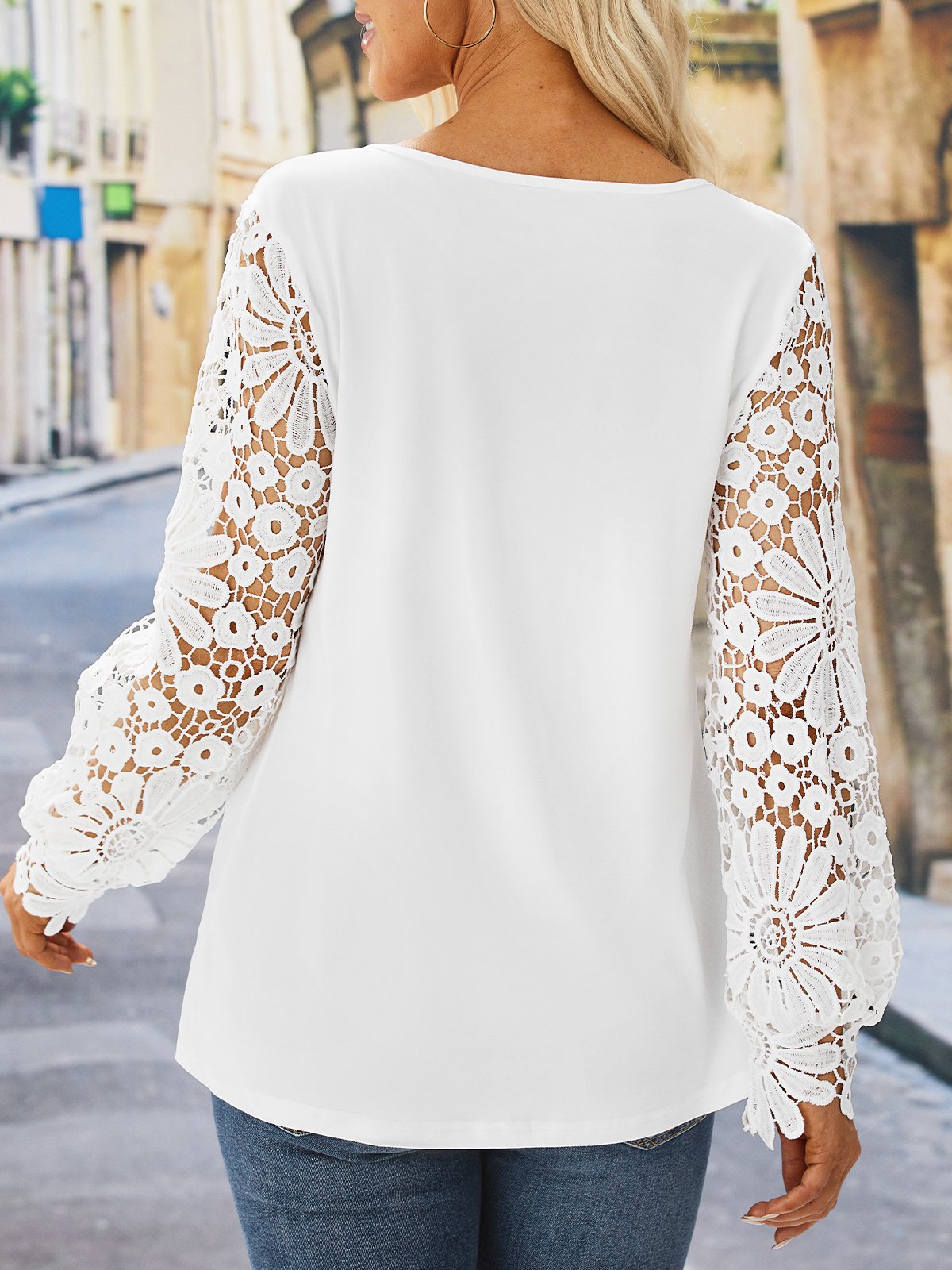 Chemises Femmes Décontracté Plain Printemps / Automne Quotidien Évidé Ample Jersey Entaillé Trapèze