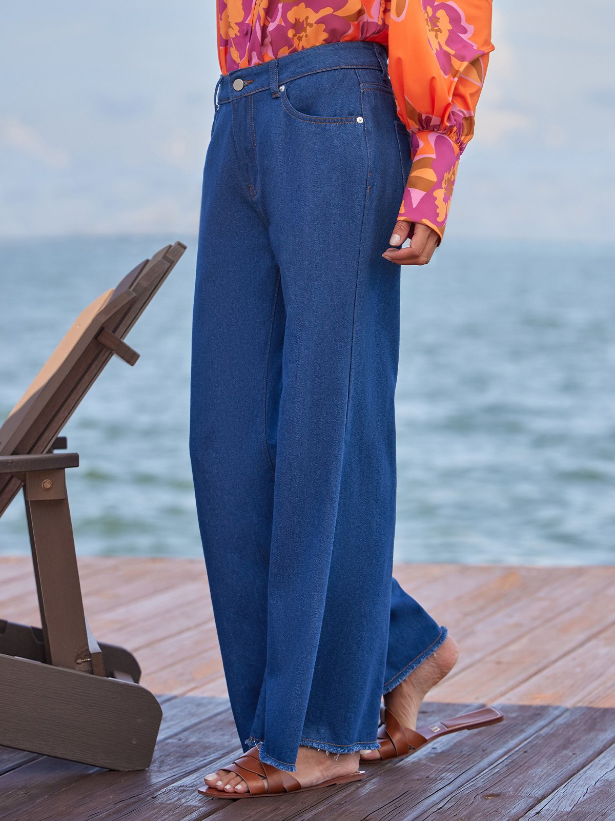 Jeans Plain Toutes Les Saisons Urbain Naturel Aucune élasticité Ample Long Trapèze Régulier pour Femmes