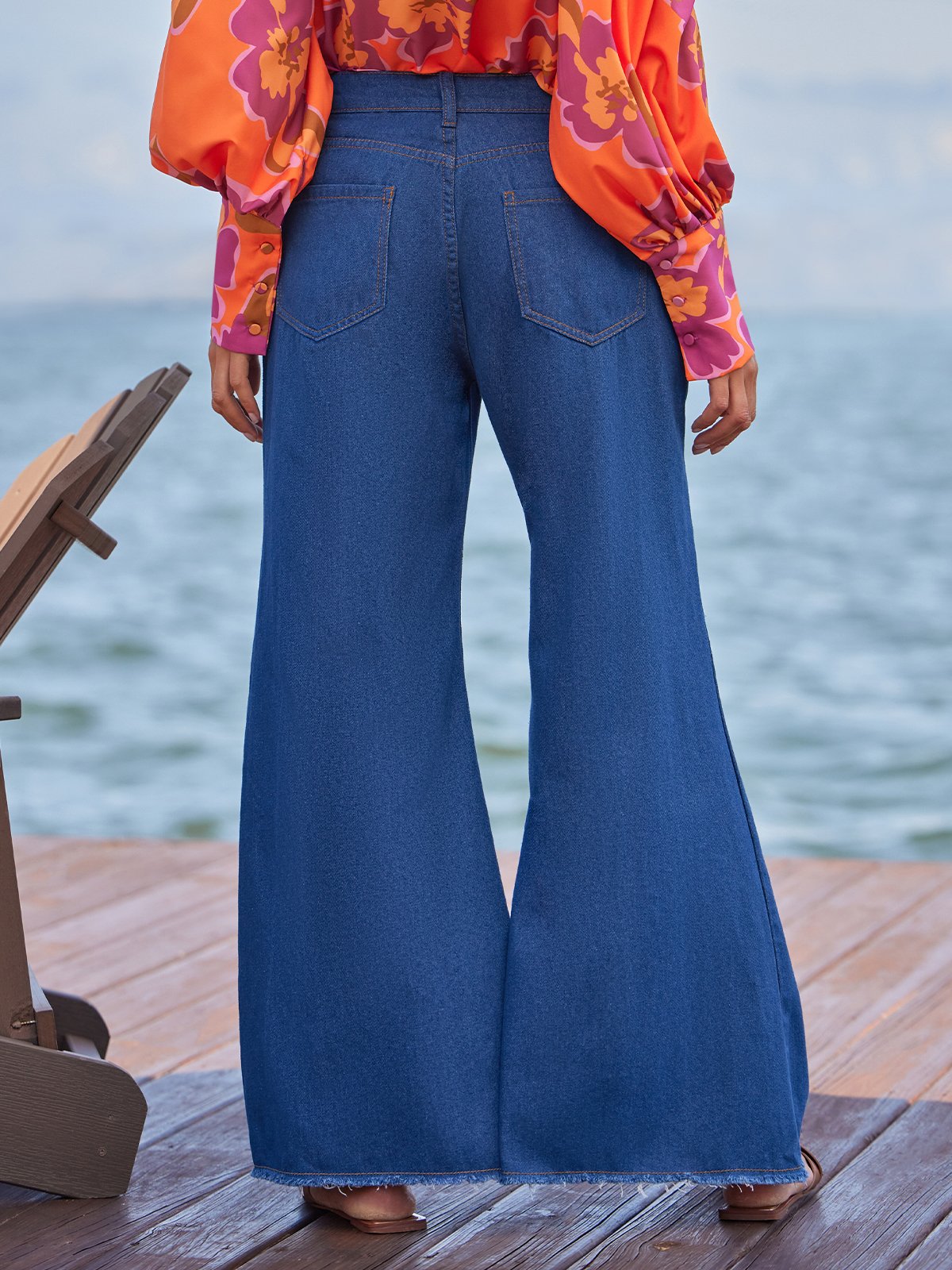 Jeans Plain Toutes Les Saisons Urbain Naturel Aucune élasticité Ample Long Trapèze Régulier pour Femmes