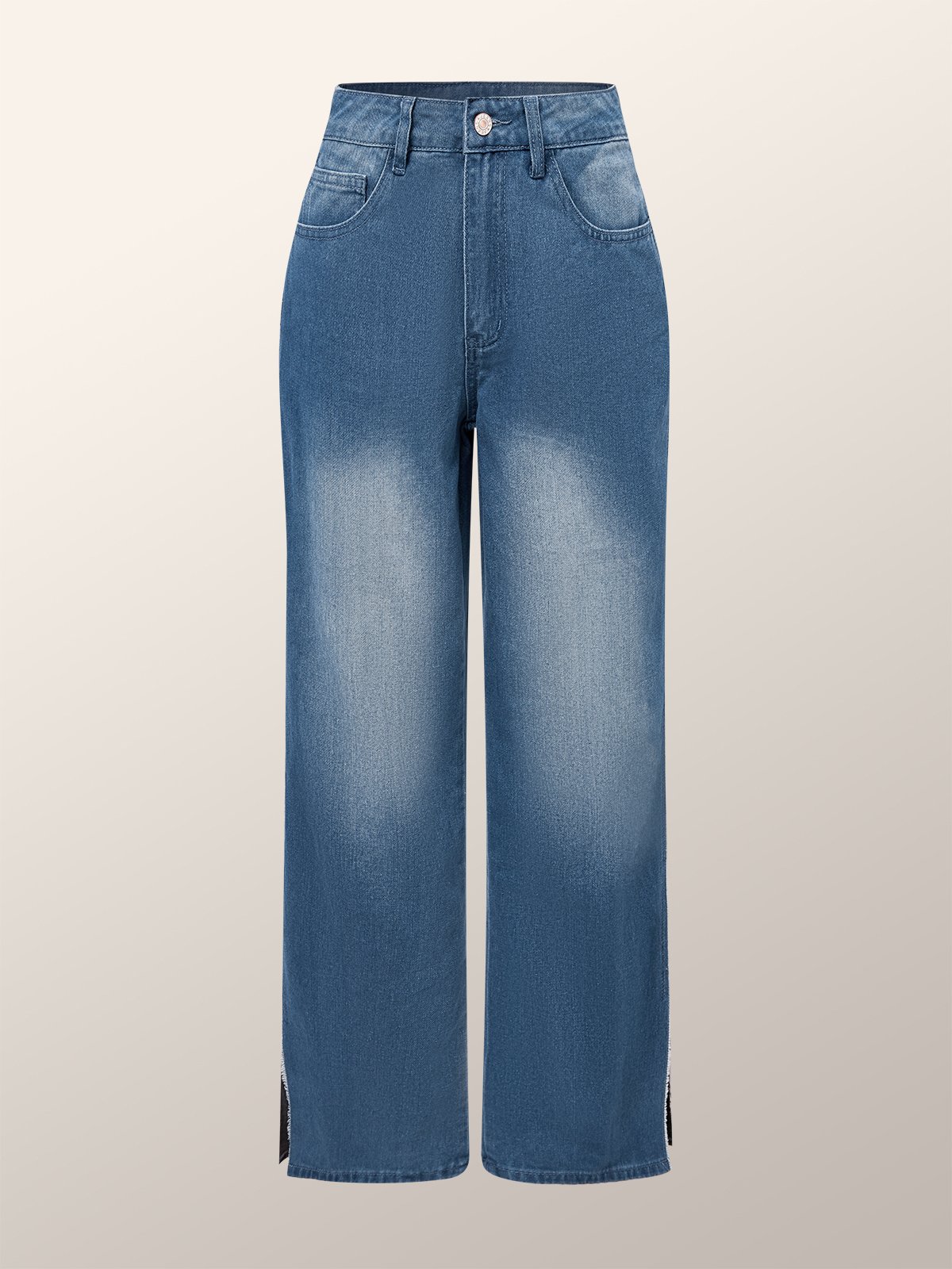 Jeans Bloc de Couleur Toutes Les Saisons Urbain Quotidien Taille Moyenne Pantalon droit Toile de Jean Long Droit pour Femmes