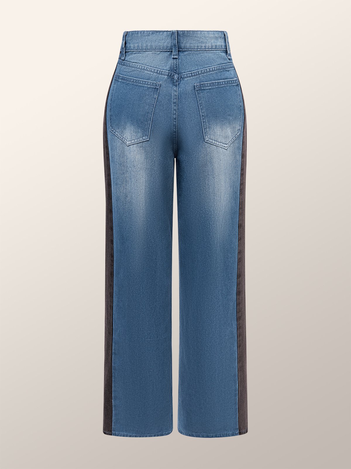 Jeans Bloc de Couleur Toutes Les Saisons Urbain Quotidien Taille Moyenne Pantalon droit Toile de Jean Long Droit pour Femmes