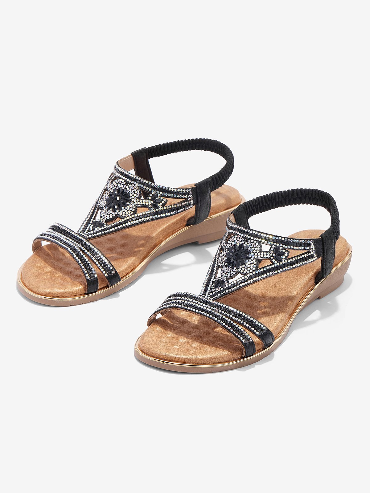 Sandales à lanières Floral Été Fête Antidérapant Vacances Avec Faux Diamant Musique Festival à Enfiler Chaussures Officielles pour Femmes