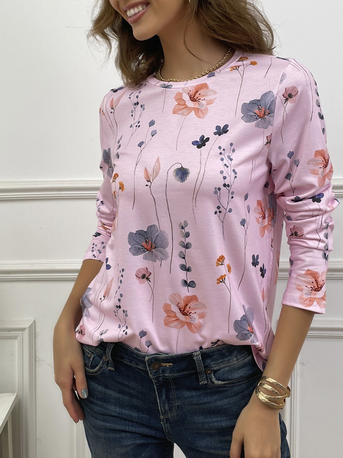 T Shirts Femmes D Contract Floral Printemps Automne Aucune