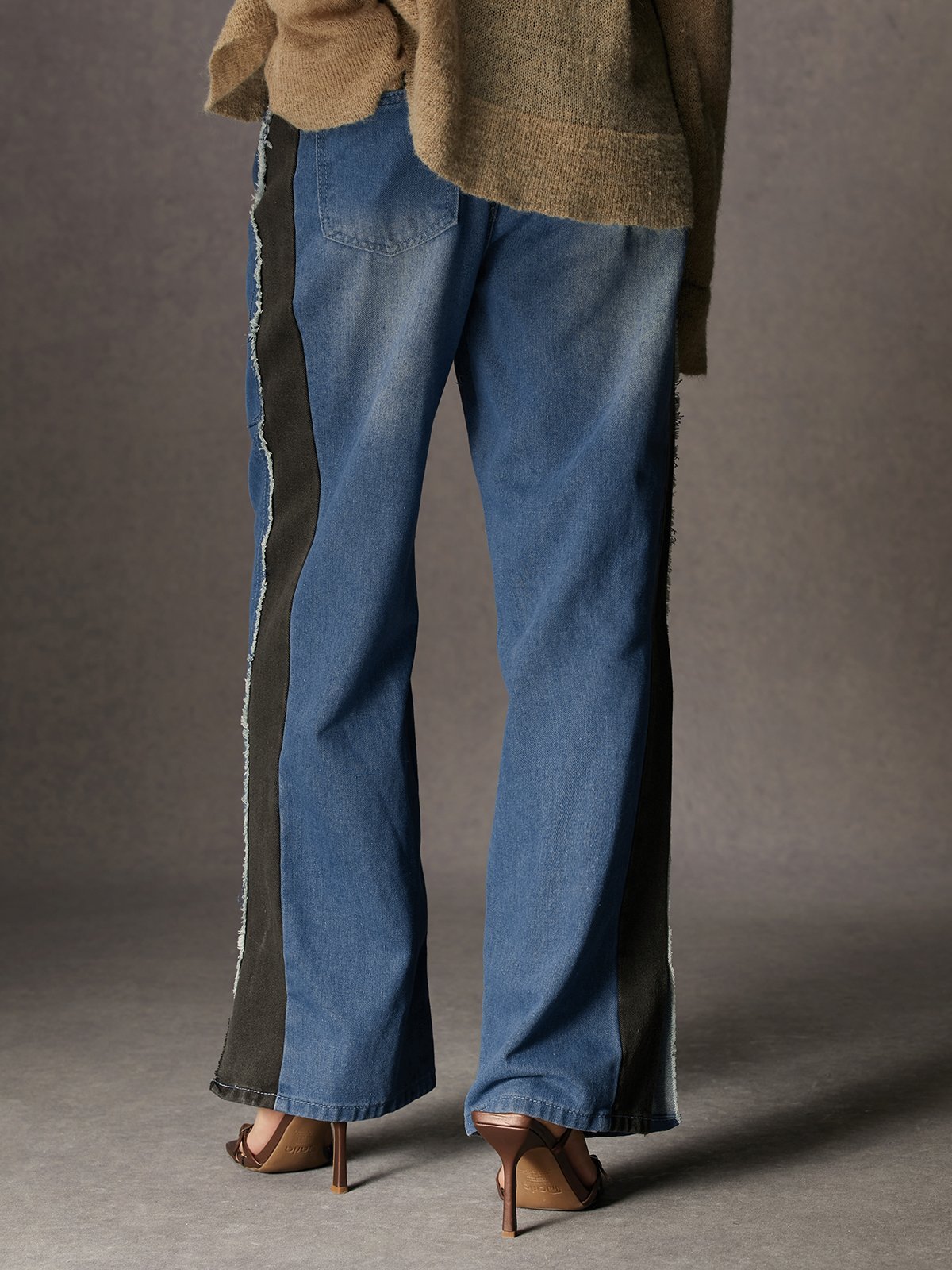 Jeans Bloc de Couleur Toutes Les Saisons Urbain Quotidien Taille Moyenne Pantalon droit Toile de Jean Long Droit pour Femmes