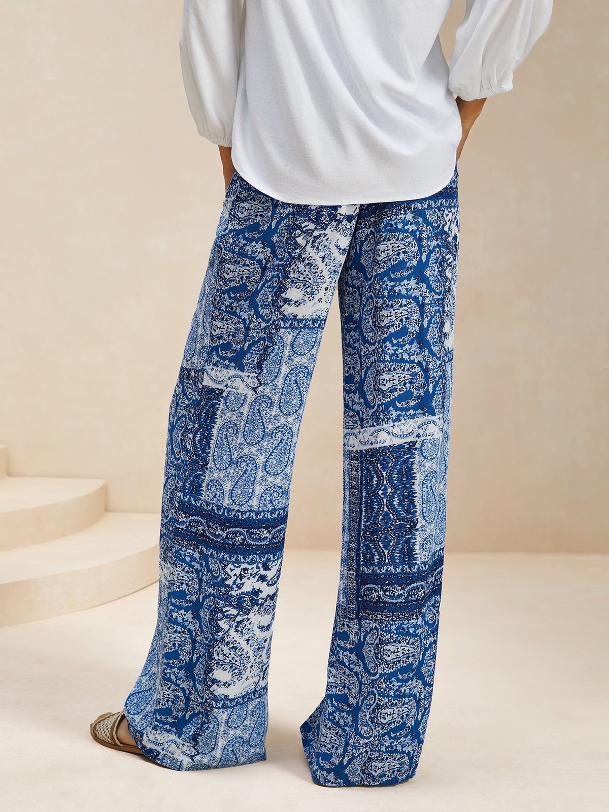 Pantalons Femmes Décontracté Ethnique Printemps / Automne Polyester Naturel Fête Pantalons à Jambe Large Long Régulier