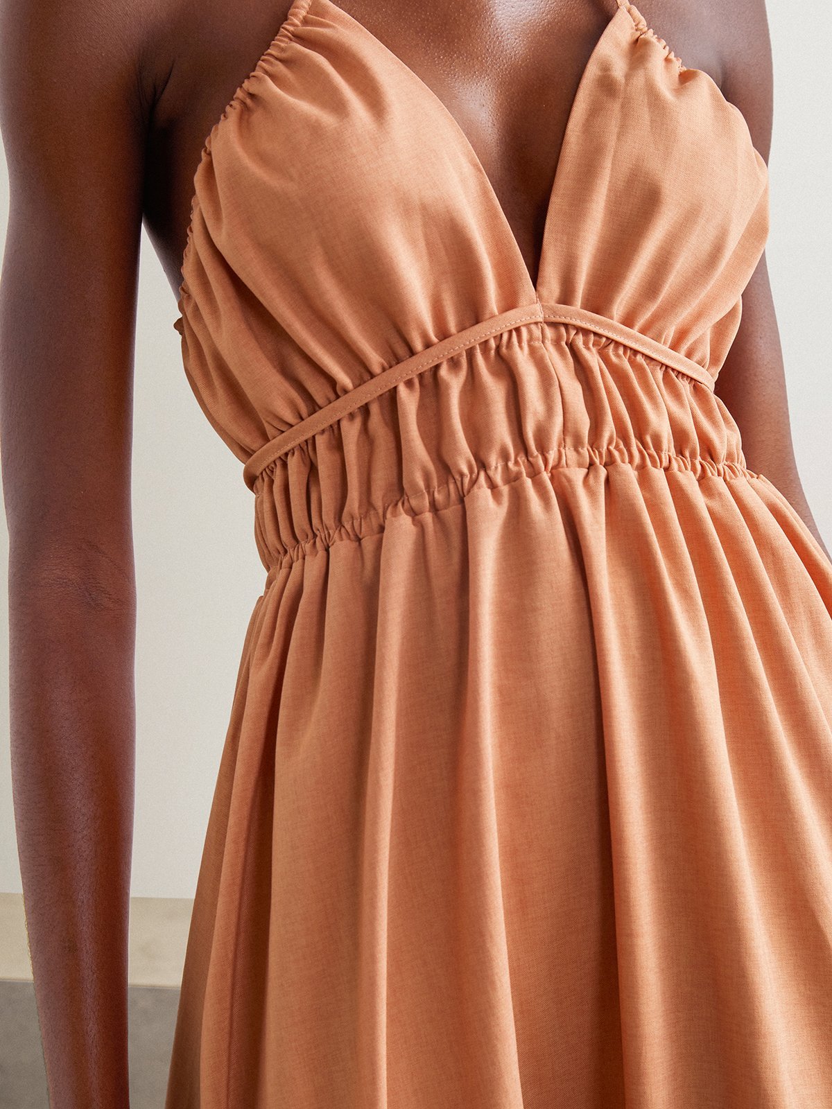 Femmes Plain Orange à Bretelles Confortable Froncé Robe Maxi Vacances