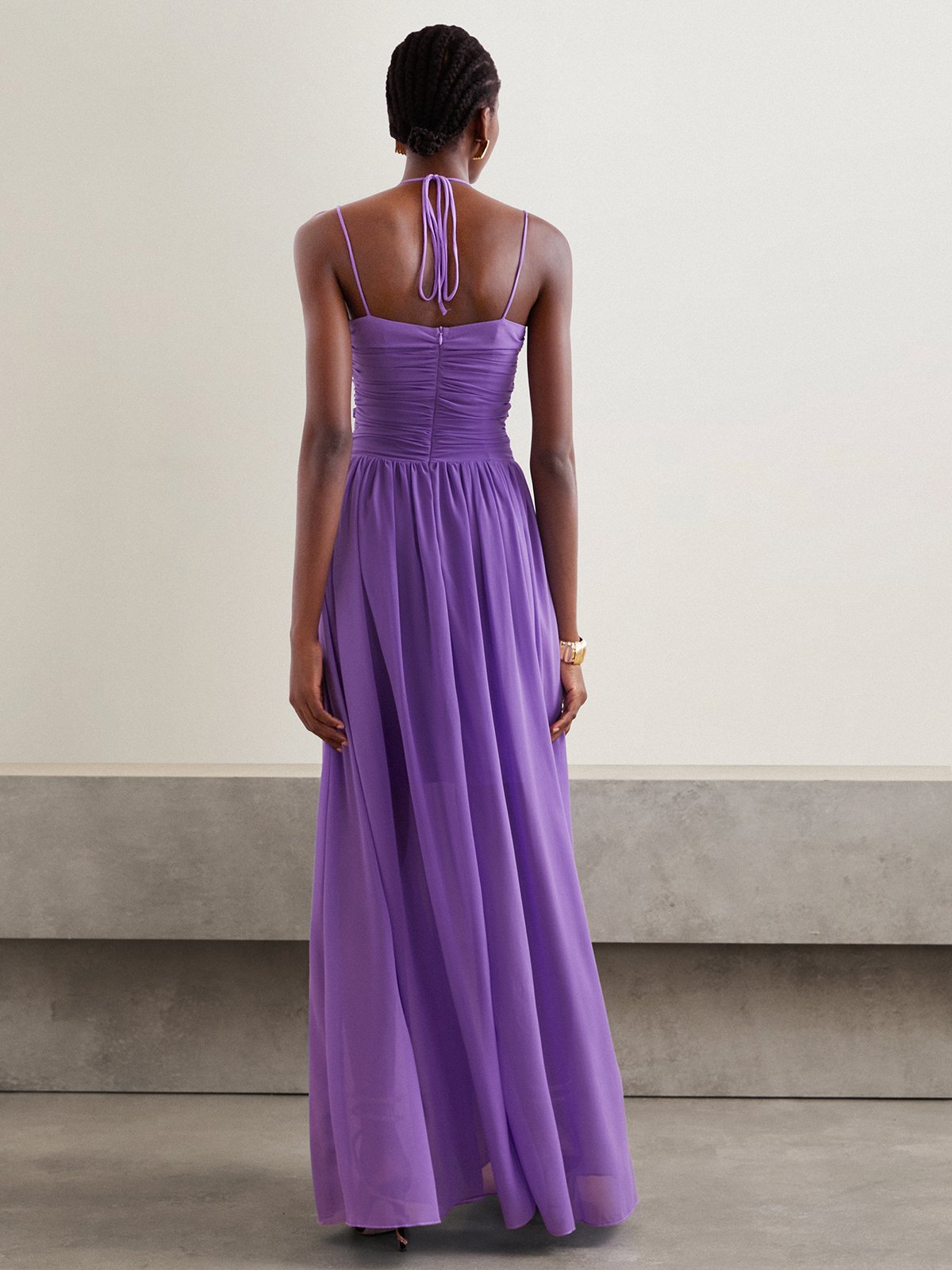 Femmes Plain Violet Sans Bretelles Confortable Froncé Robe Maxi Vacances