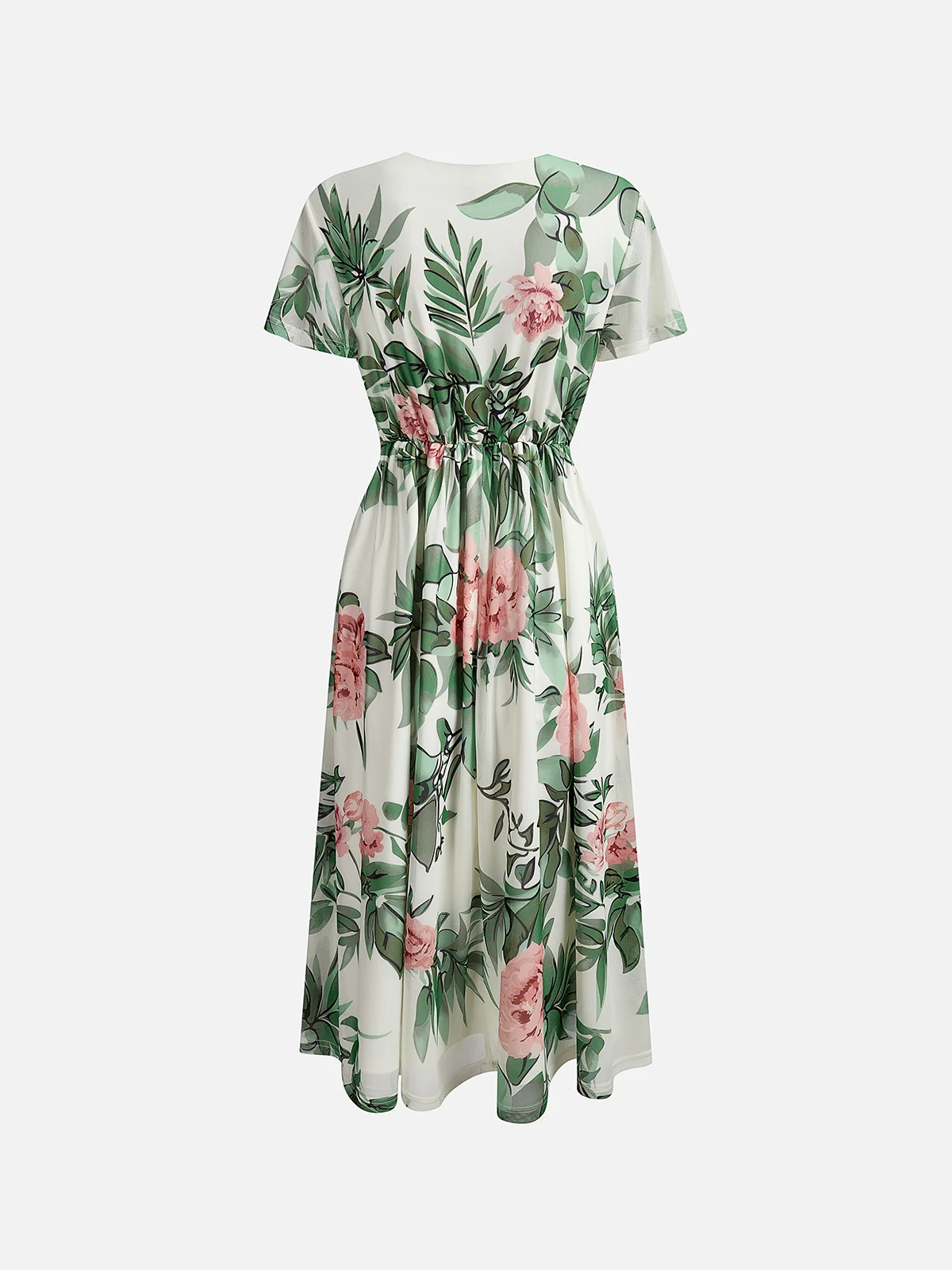 Femmes Floral Vert Col V Confortable à Lacets Robe Mi-Longue Élégant