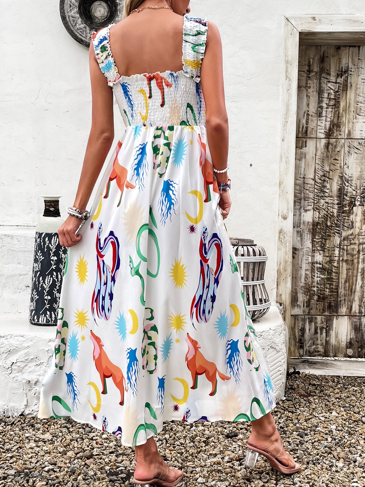 Femmes Géométrique Blanc à Bretelles Confortable Brouiller Robe Maxi Vacances