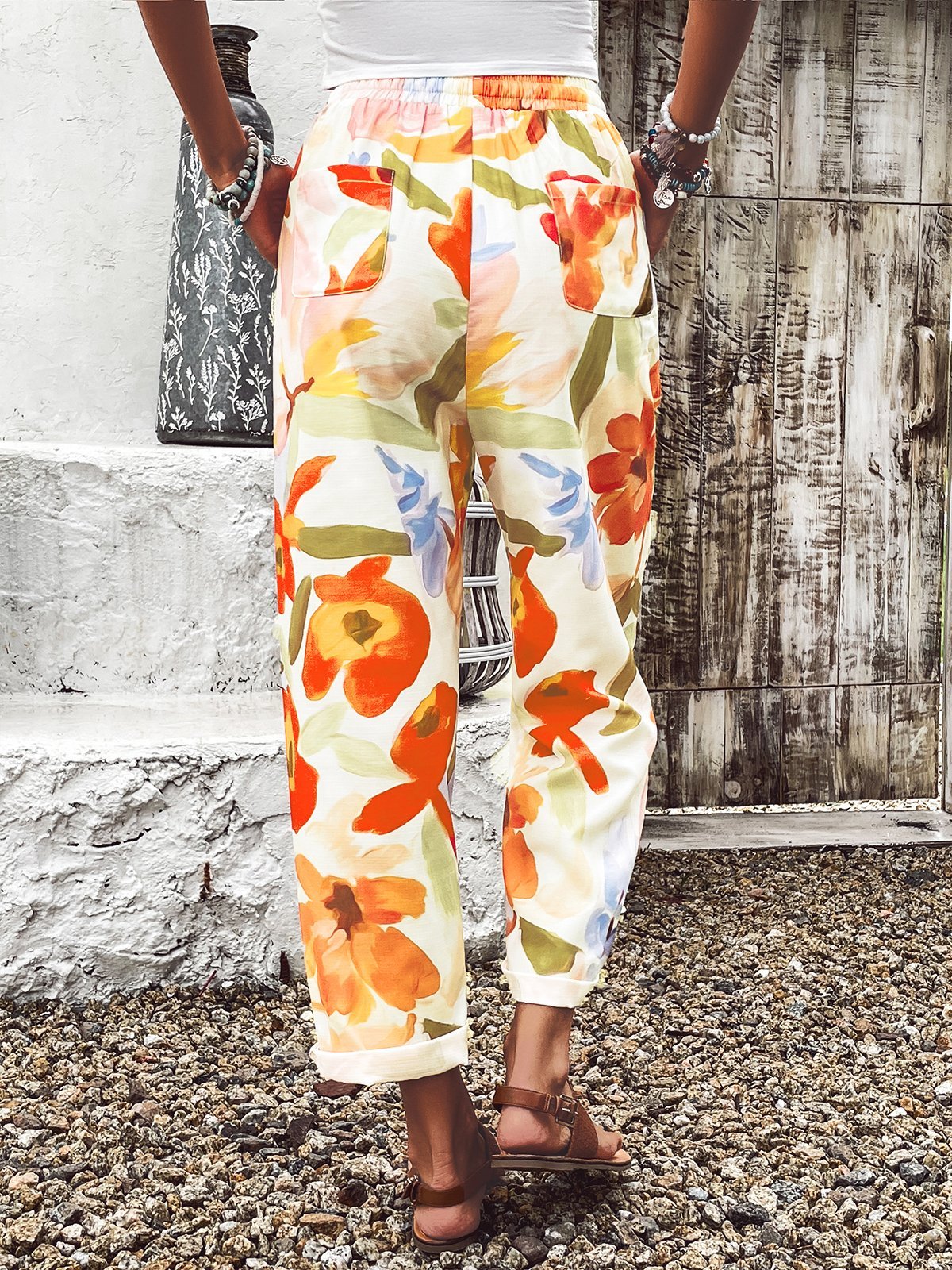 Pantalons Femmes Décontracté Floral Printemps / Automne Coton Aucune élasticité Quotidien Taille Moyenne Droit Régulier
