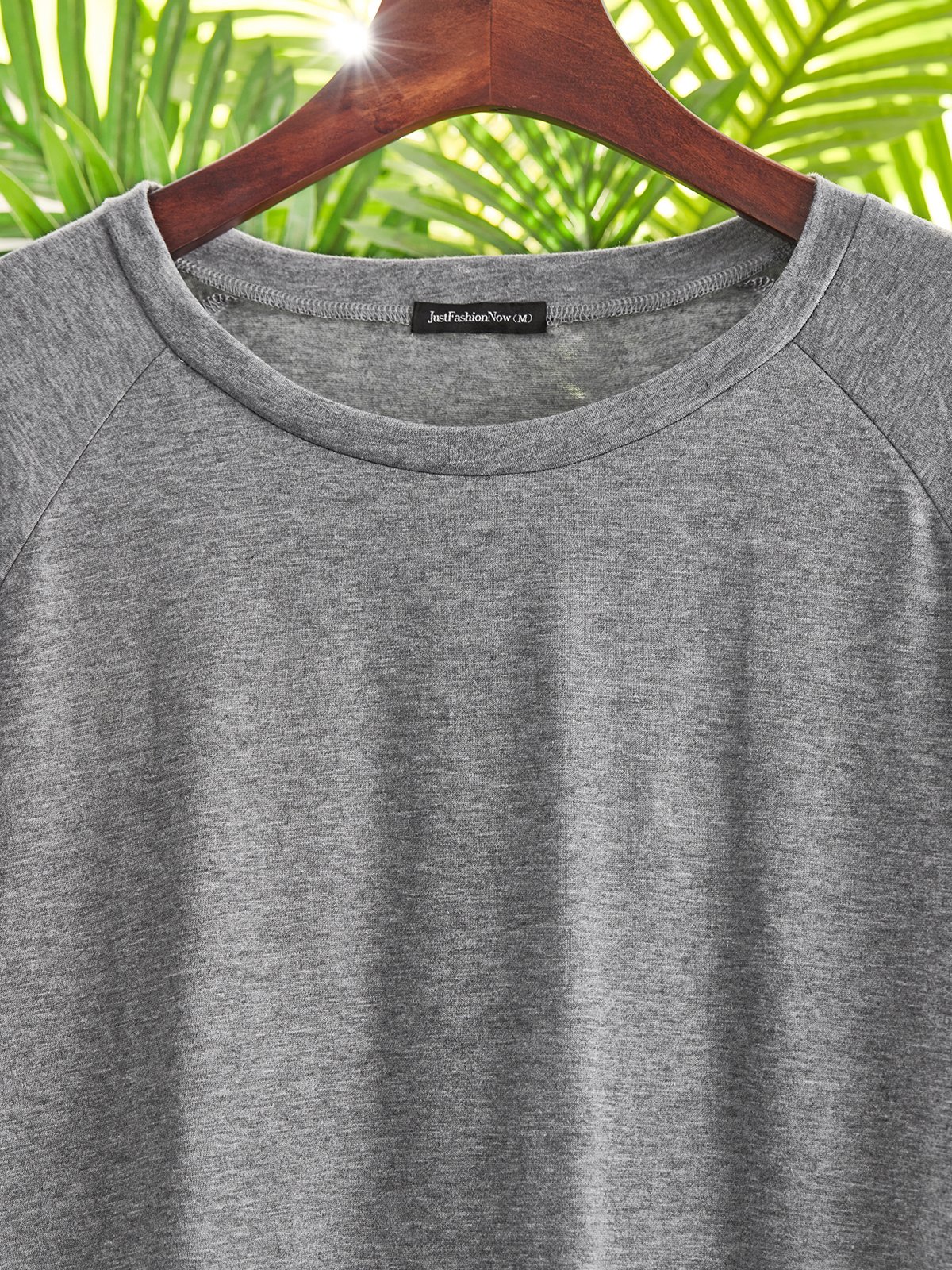 Top Gris Coton Décontracté Col Rond Unicolore manches longues ample et confortable