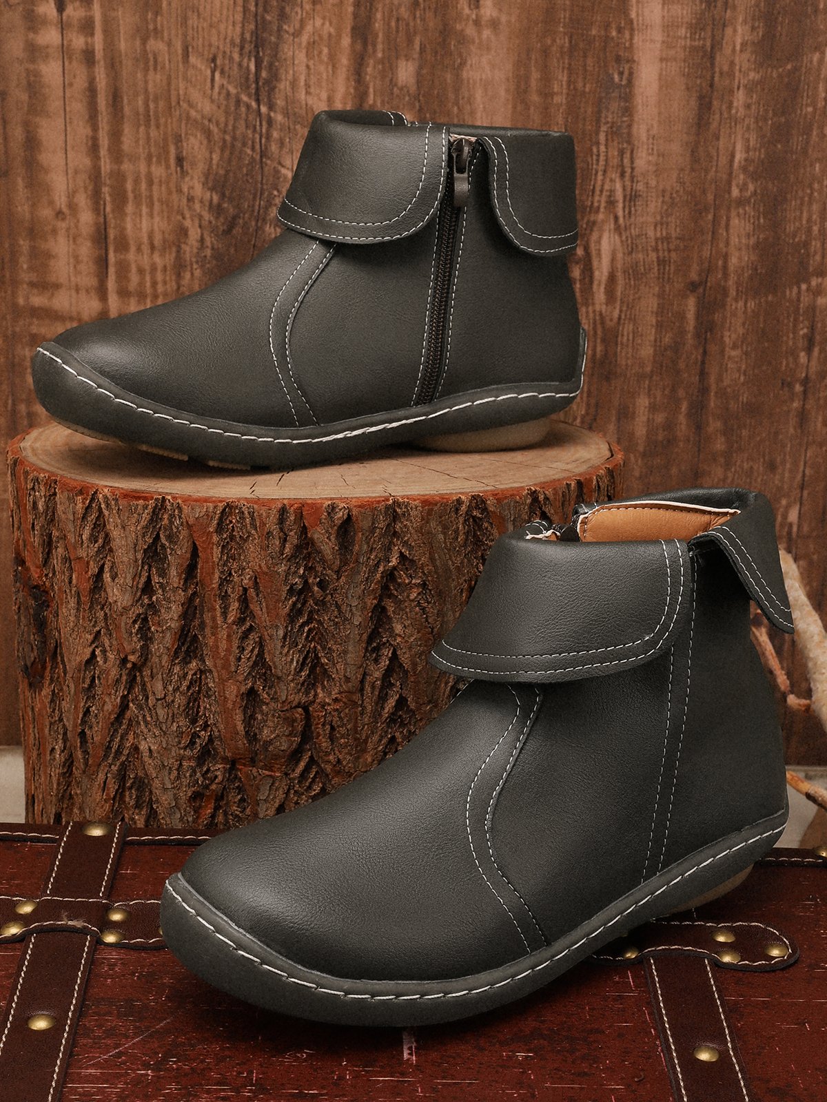 Bottes Femme Classique Décontracté imperméable Garder au chaud PU Rétro Chaussures