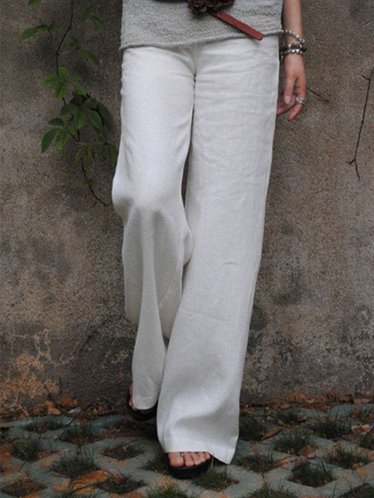 Décontracté Coton Pantalons Unicolores
