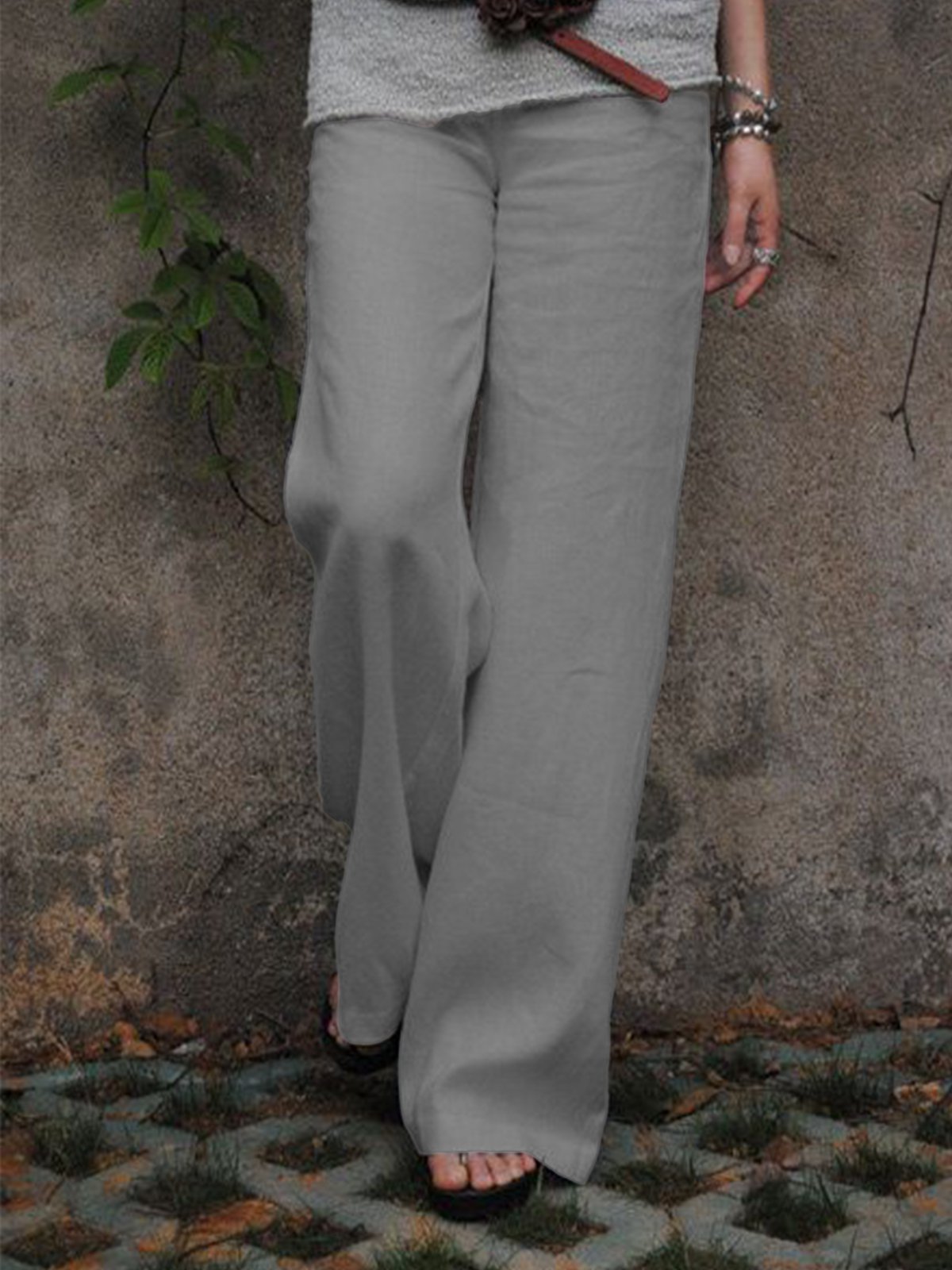 Décontracté Coton Pantalons Unicolores