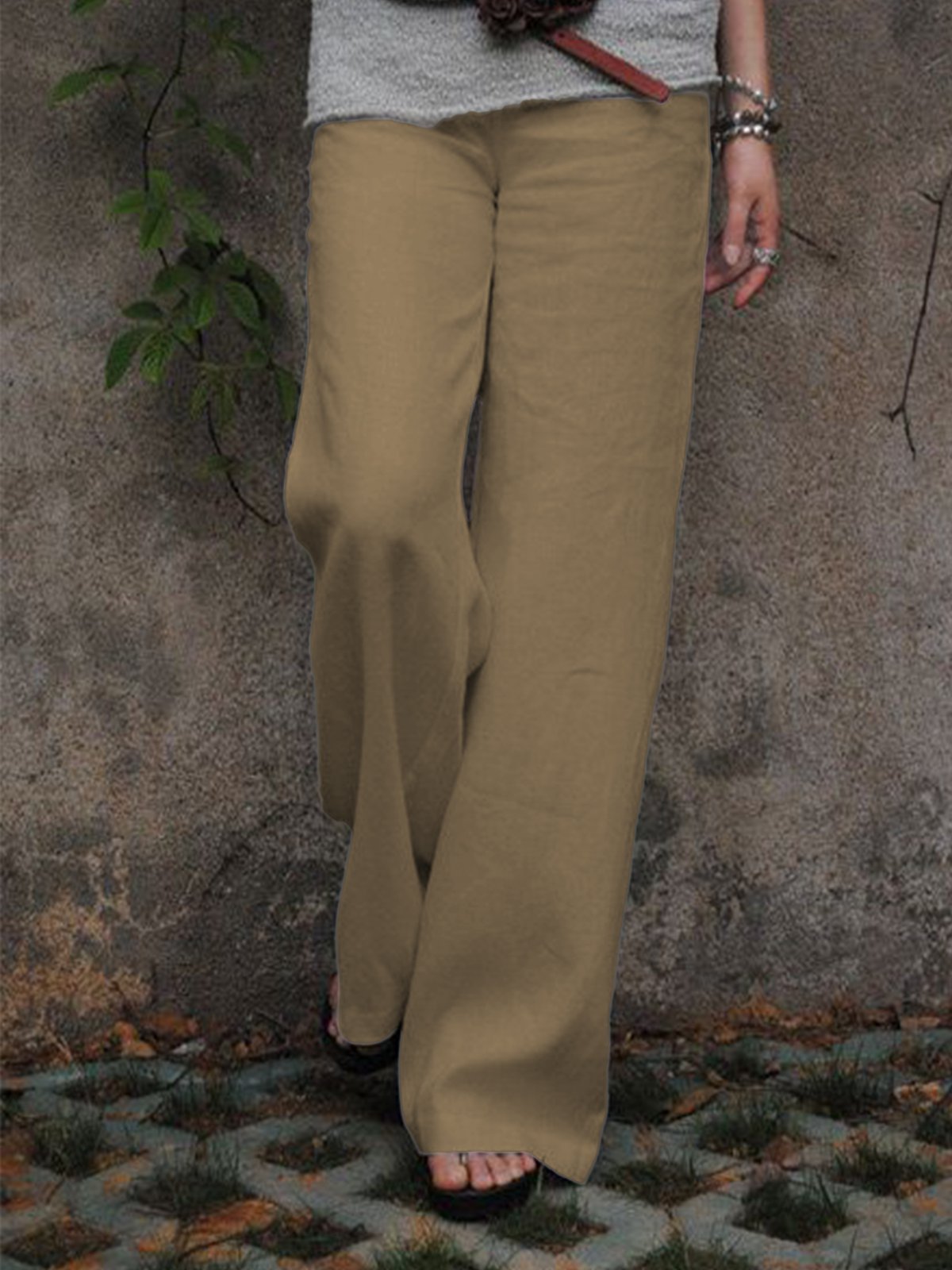 Décontracté Coton Pantalons Unicolores
