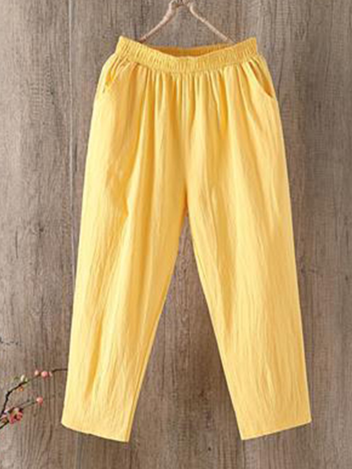 Pantalon Femme Décontraté Lin Coton Unicolores Ample Été Confortable