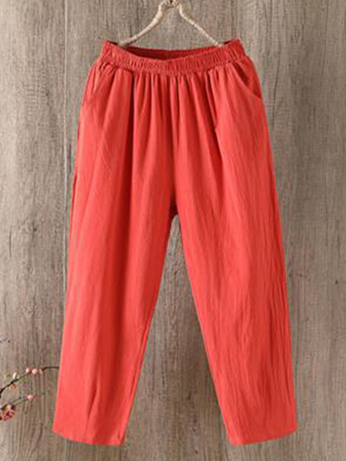 Pantalon Femme Décontraté Lin Coton Unicolores Ample Été Confortable