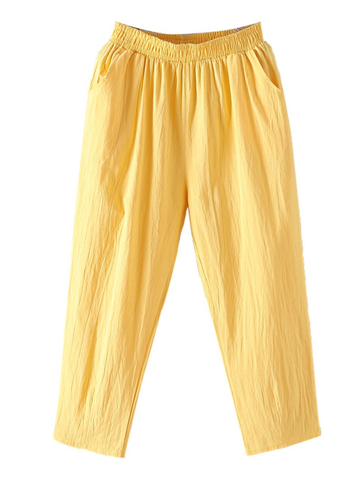 Pantalon Femme Décontraté Lin Coton Unicolores Ample Été Confortable