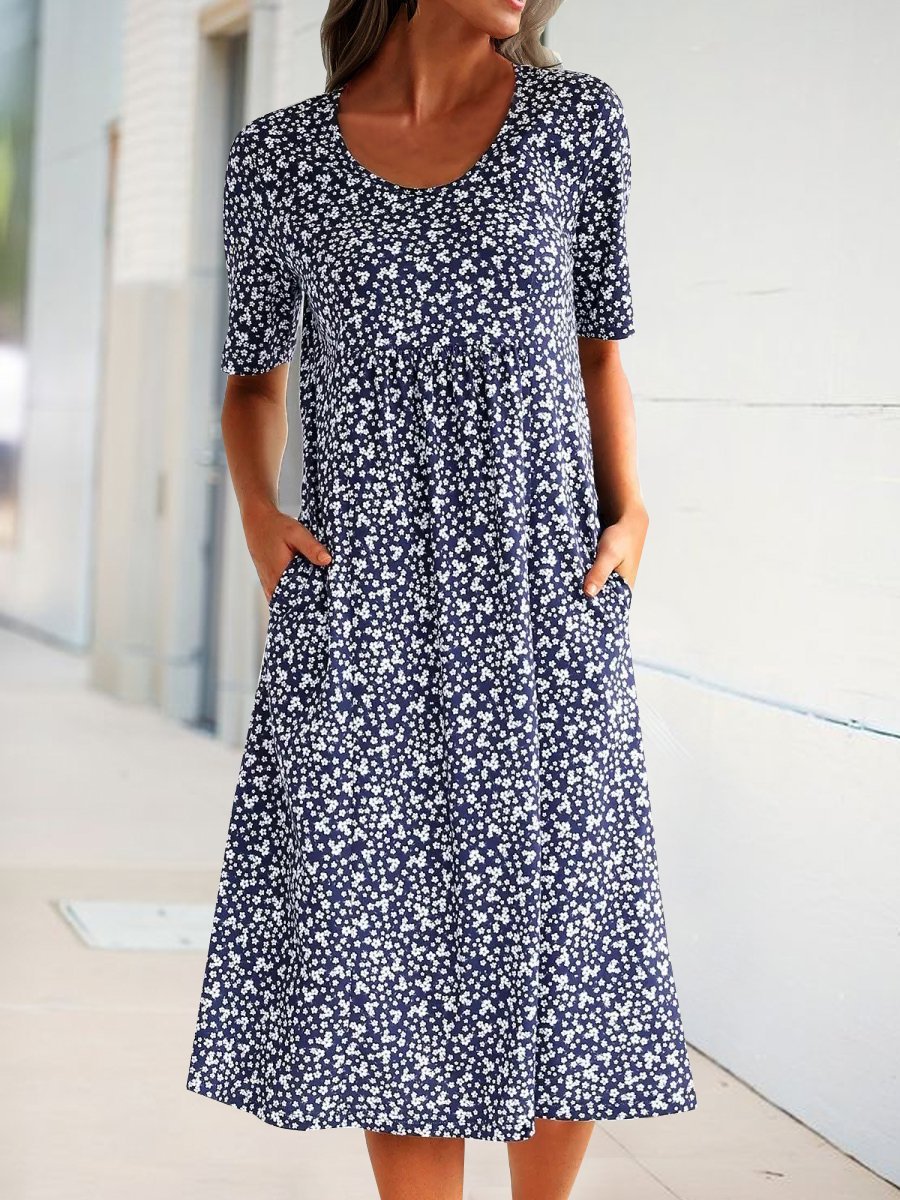 Vetement hippie chic Robe Mi-Longue Florale avec Poches
