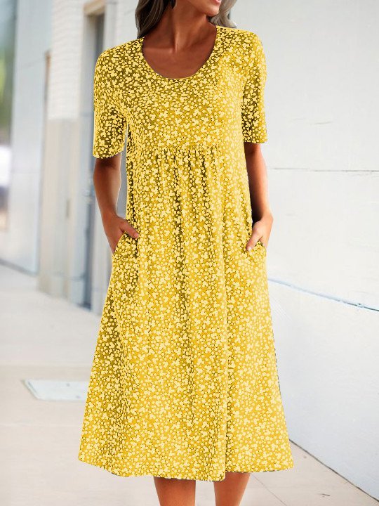 Vetement hippie chic Robe Mi-Longue Florale avec Poches
