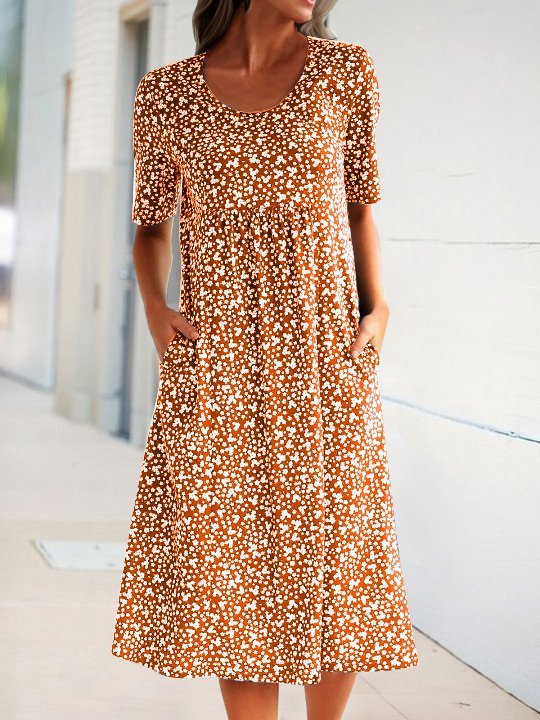 Vetement hippie chic Robe Mi-Longue Florale avec Poches