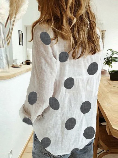 Blanc Décontracté Imprimé Pois Polka Blouse