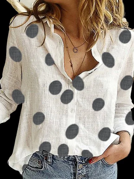 Blanc Décontracté Imprimé Pois Polka Blouse