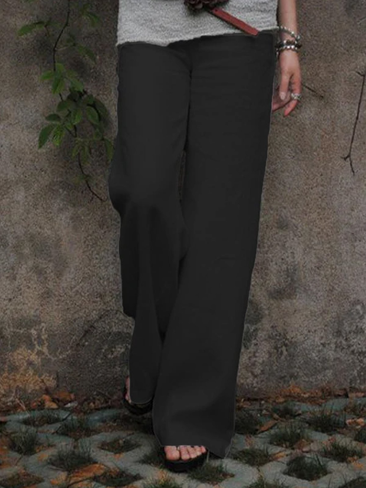 Décontracté Coton Pantalons Unicolores