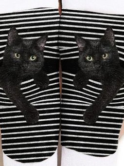 Chaussettes Coton Rayées Pattes de chat Noir et Blanc Toutes Les Saisons