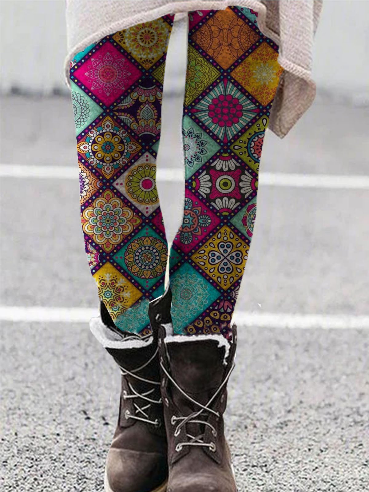 Legging Femme Rétro Pantalon De Yoga Moulants Imprimés Floraux en Mélangé de Coton