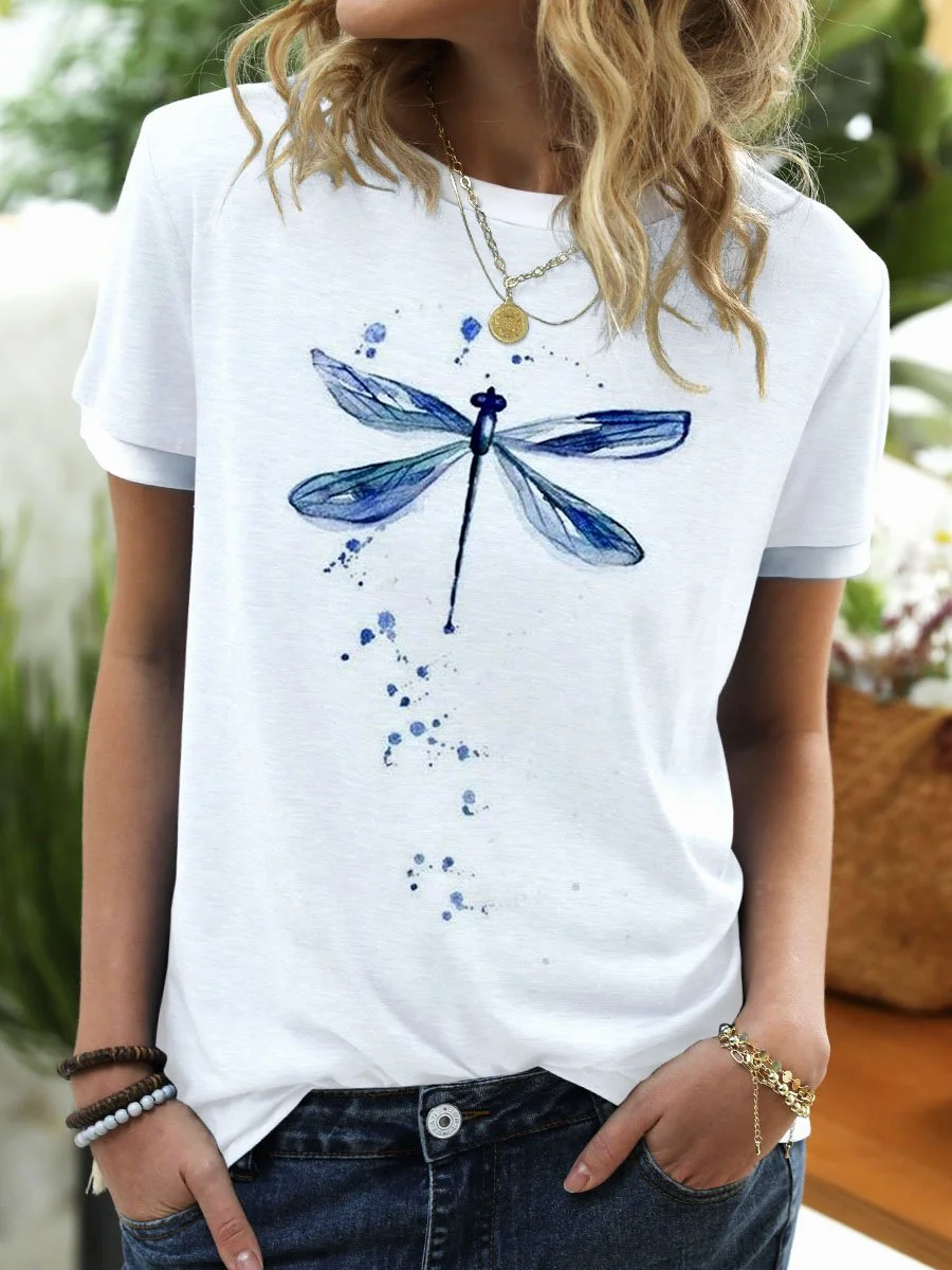 T-shirt Femme Décontracté Imprimé Toutes Saisons Coton Quotidien Manches Courtes Fit Ras du Cou Régulier