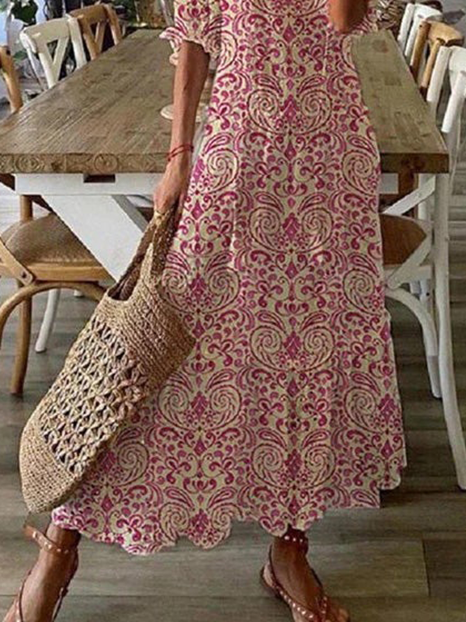 Robe bohème robe été caftan hippie longue Ample Tribal Floral plage vacance
