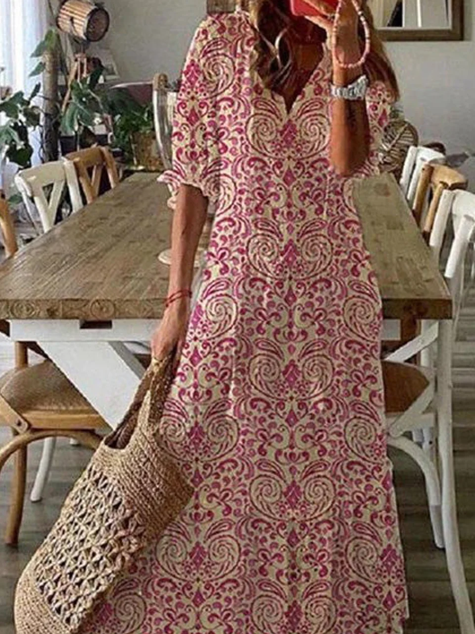 Robe bohème robe été caftan hippie longue Ample Tribal Floral plage vacance