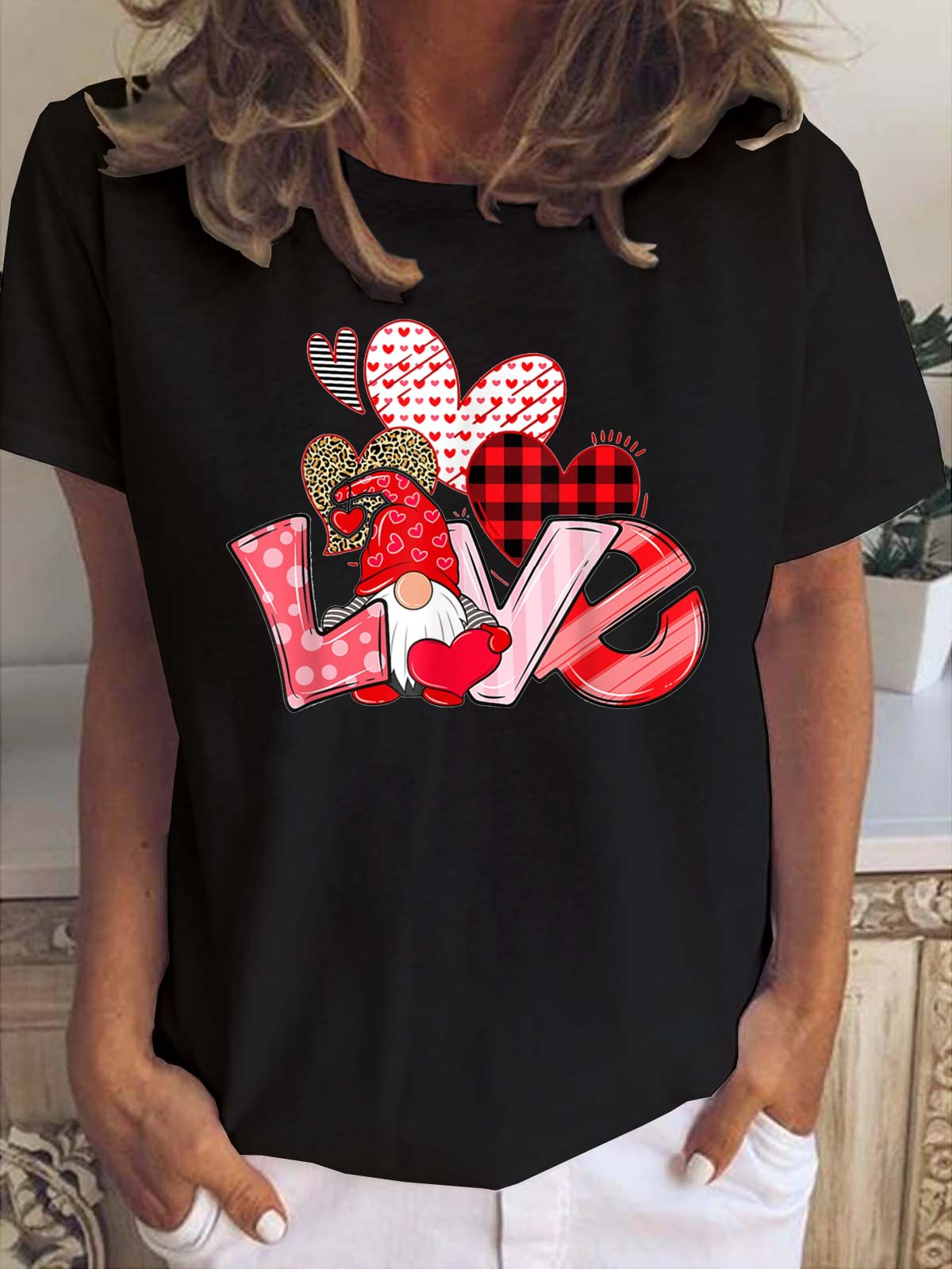 T-shirts Femmes Décontracté Coeur/cordé Été Col Rond Léger Manches Courtes Ample en Mélangé de Coton Droit