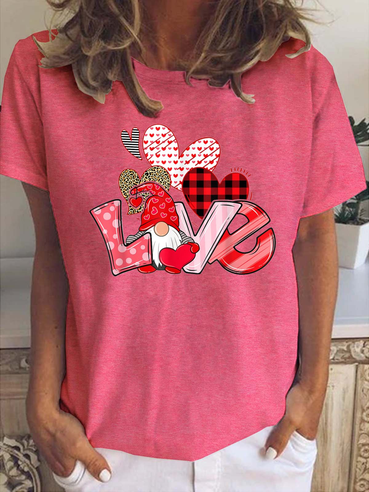 T-shirts Femmes Décontracté Coeur/cordé Été Col Rond Léger Manches Courtes Ample en Mélangé de Coton Droit