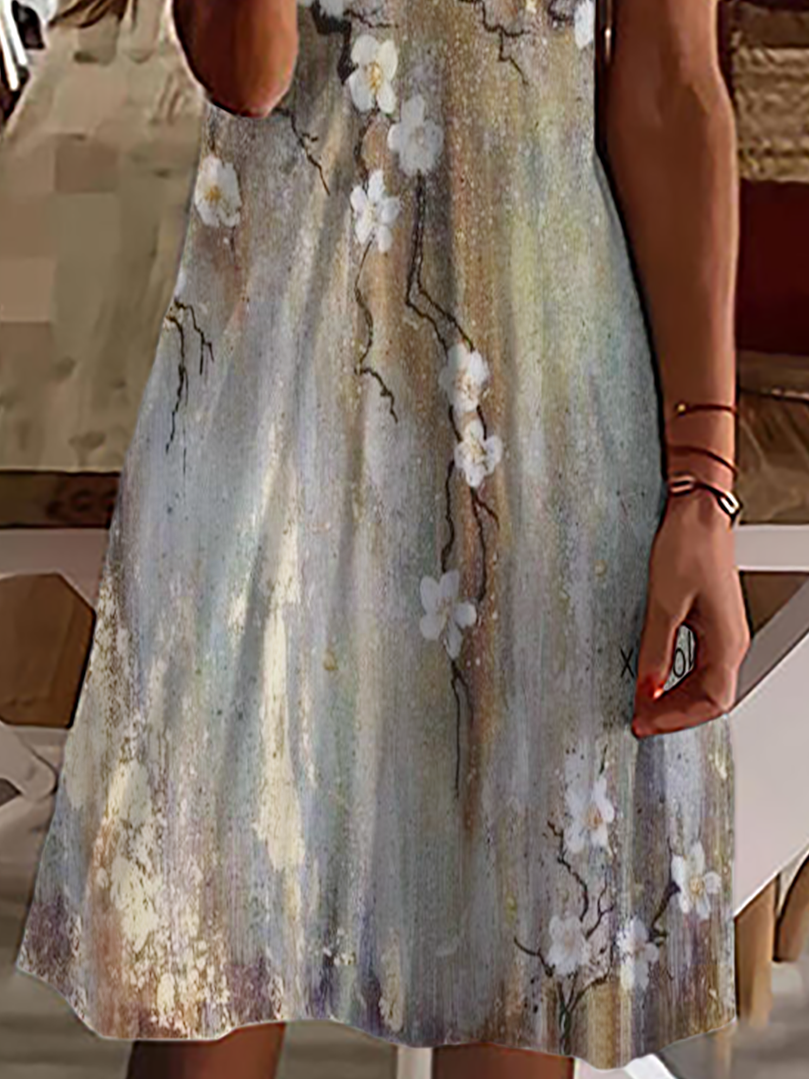 Robe Été Printemps Ample Col V Manches Courtes pour Femmes