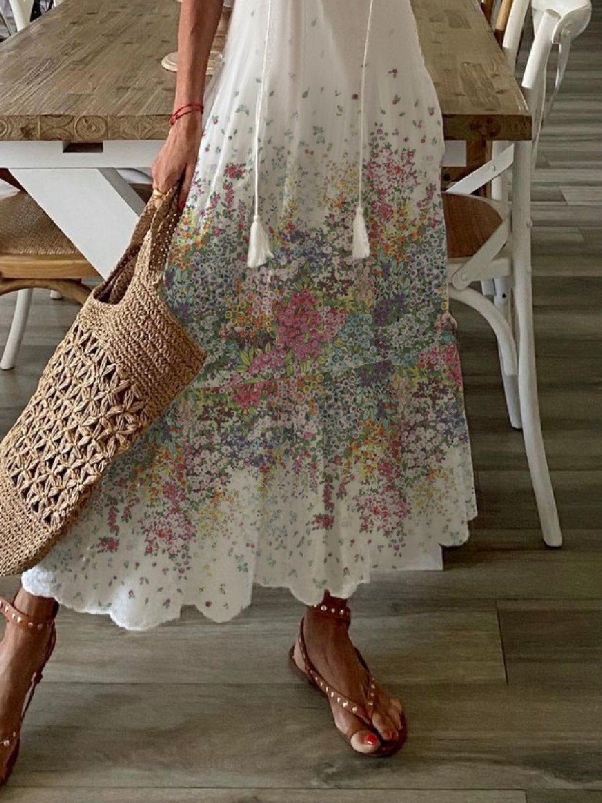 Robe D'été Fleurie à Manches Courtes - Col En V, Coupe Décontractée, Style Bohème - Idéale Pour Plage, Sortie Ou Soirée - 6