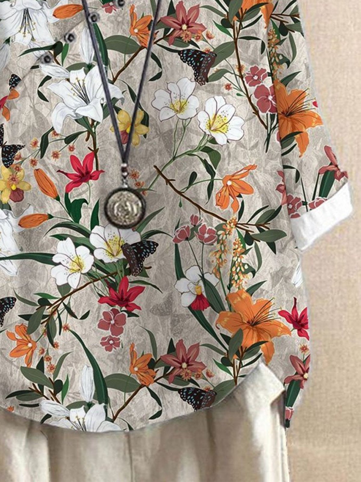 Blouses Femmes Décontracté Printemps / Automne Floral Motif Polyester Boutonné Léger Quotidien Manches trois quarts Col Rond