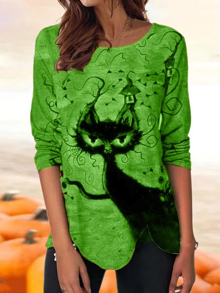 T-shirts Femmes Décontracté Printemps / Automne Imprimé d'Animal image Ample Jersey Toussaint Droit Régulier T.-N.-L.