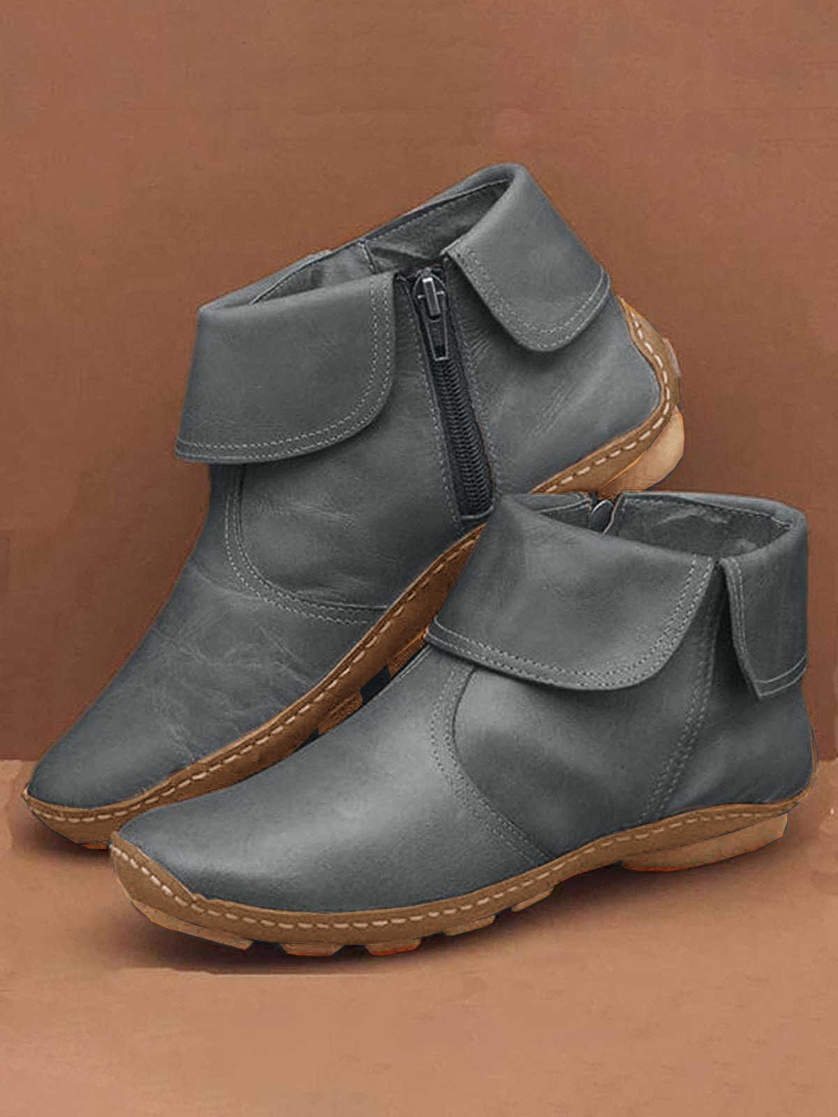 Bottes Femme Classique Décontracté imperméable Garder au chaud PU Rétro Chaussures