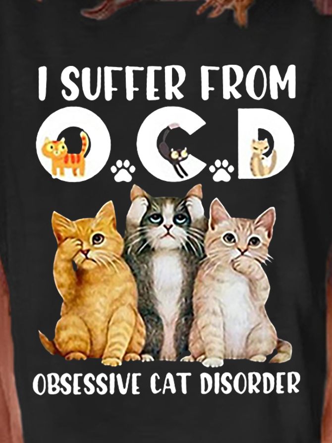 T-shirts Décontracté Été Chat Ample Manches Courtes Col Rond Régulier Droit Régulier pour Femmes