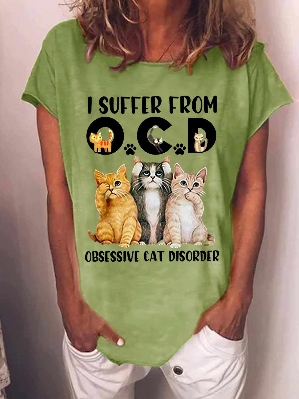 T-shirts Décontracté Été Chat Ample Manches Courtes Col Rond Régulier Droit Régulier pour Femmes