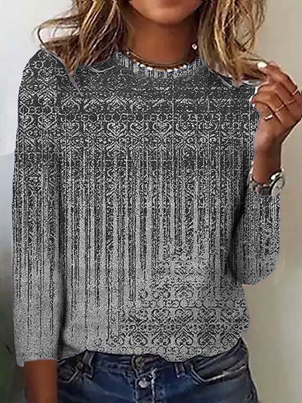T-shirt Femmes Décontracté Ethnique Automne Quotidien Ample Jersey Meilleure vente Manches Longues Droit