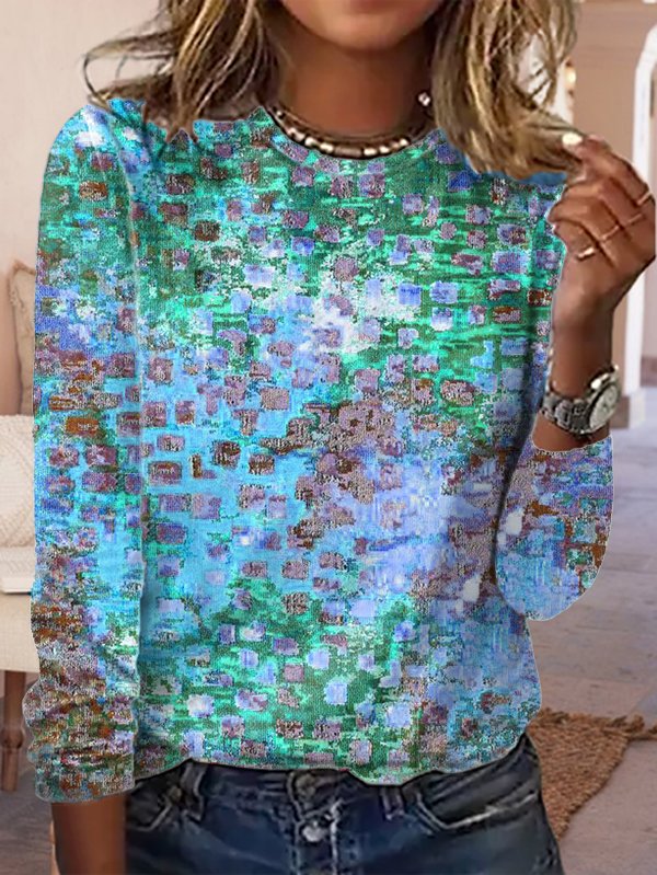 T-Chemise Femmes Décontracté Abstrait Automne Micro-Élasticité Quotidien Jersey Meilleure vente Col Rond Régulier
