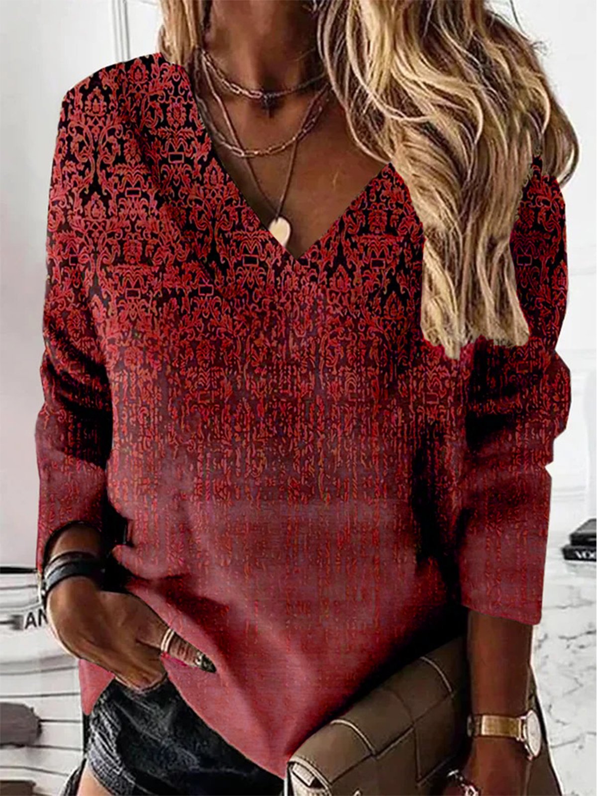 Sweat-shirts Décontracté Ethnique Automne Léger Micro-élasticité Quotidien Ample Régulier Droit pour Femmes