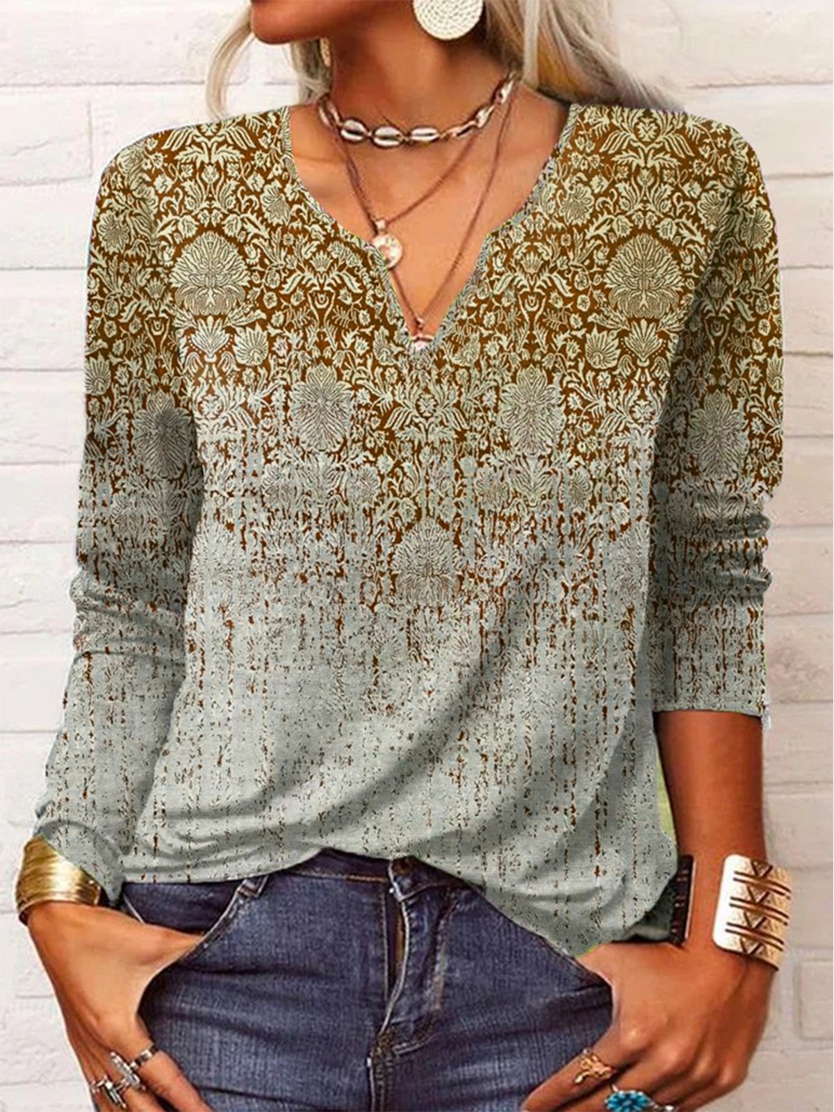 T-Chemise Décontracté Ethnique Automne Micro-Élasticité Quotidien Ample Jersey Régulier H-ligne pour Femmes