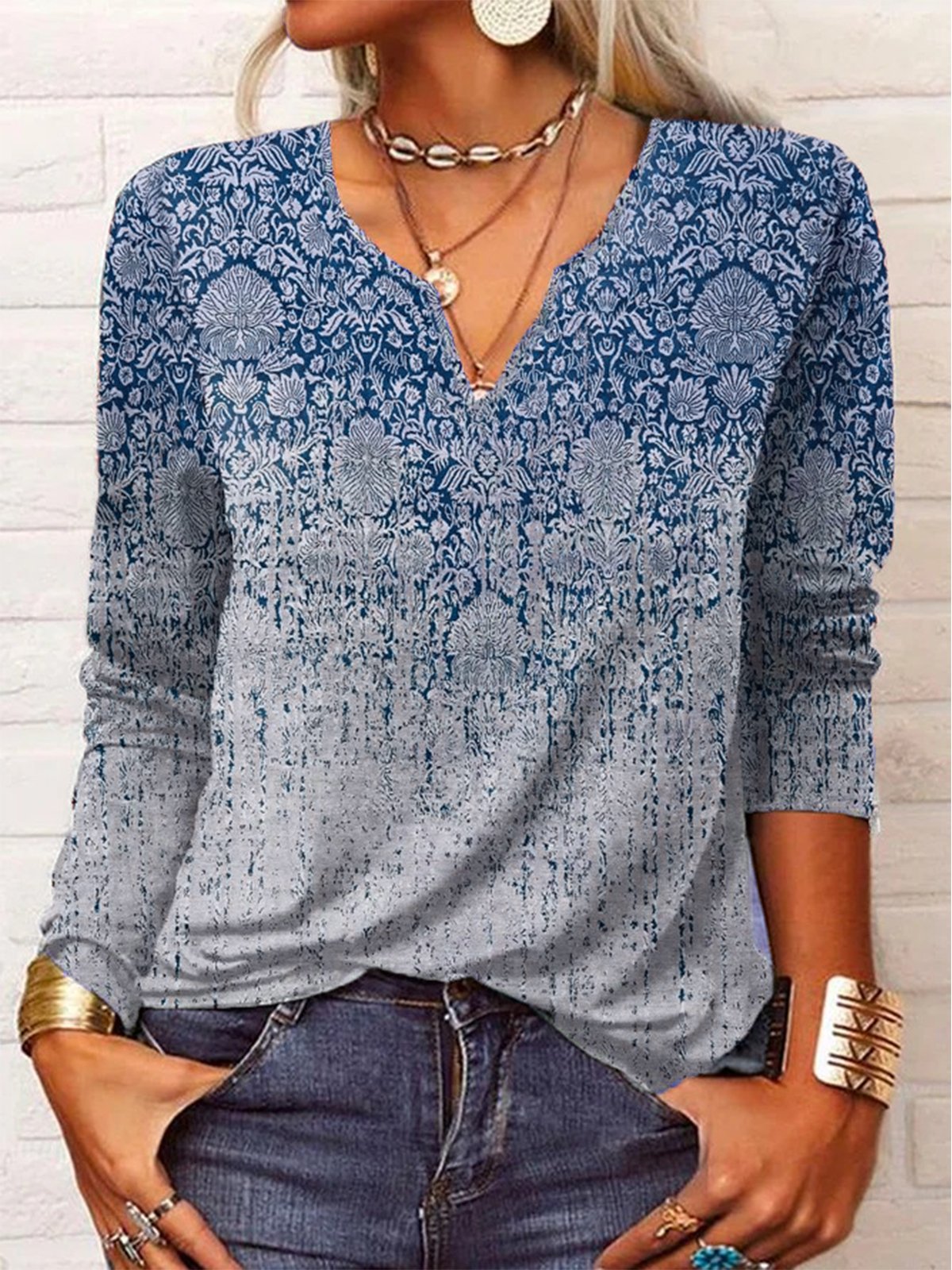 T-Chemise Décontracté Ethnique Automne Micro-Élasticité Quotidien Ample Jersey Régulier H-ligne pour Femmes