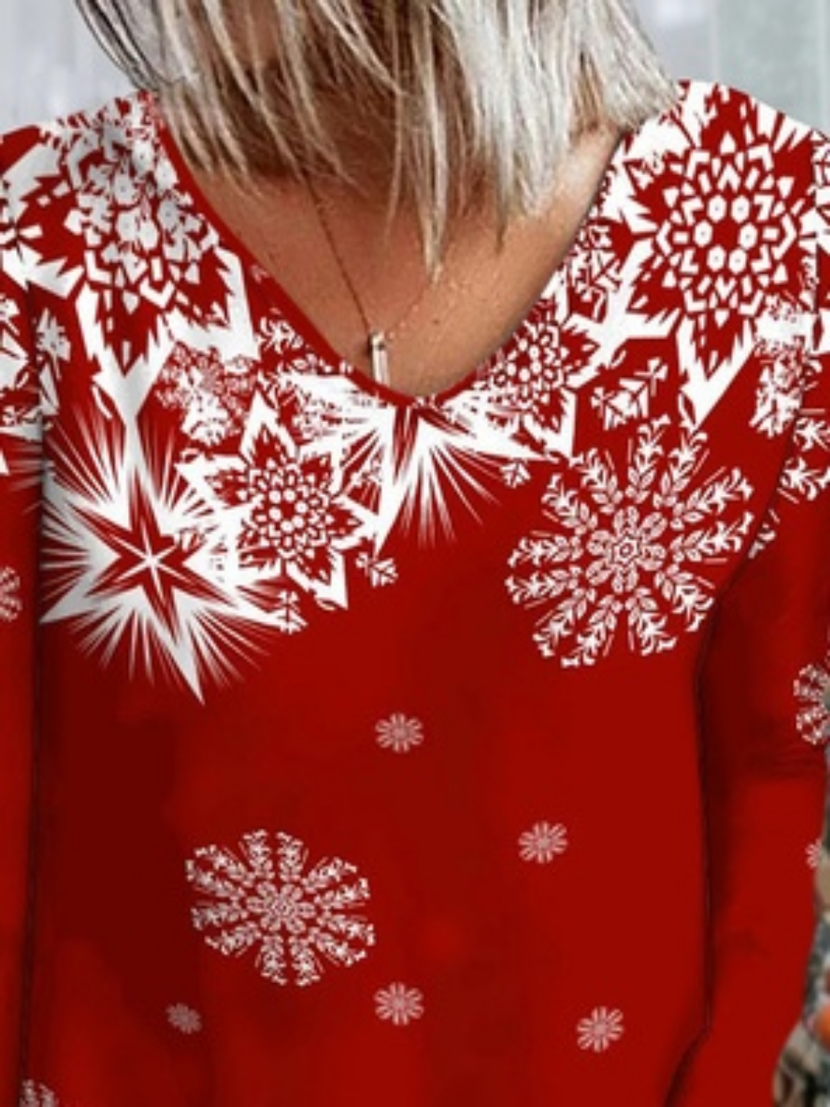 T-Chemise Décontracté Hiver Flocon de Neige Micro-Élasticité Ample Jersey Noël Manches Longues H-ligne pour Femmes