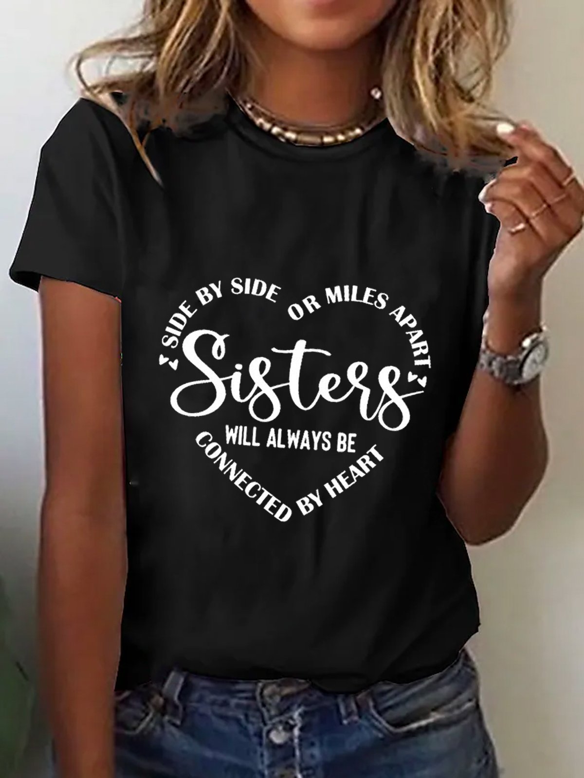 Décontracté Col Rond Manches Courtes Ample Texte Des lettres T-shirt
